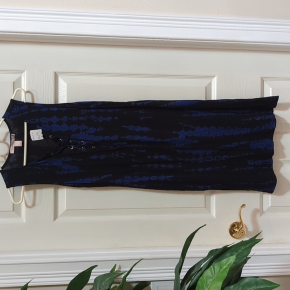 Forever 21 Contemporary Women's Black/Blue Size Large Midi Dress w/Tie Front NEW - Picture 3 of 13